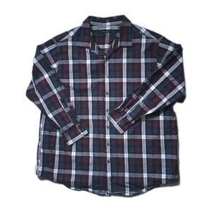 SYNRGY Long sleeve Button-down Plaid Shirt Mens 2XL/XXL Big+Tall Cotton Blue Red